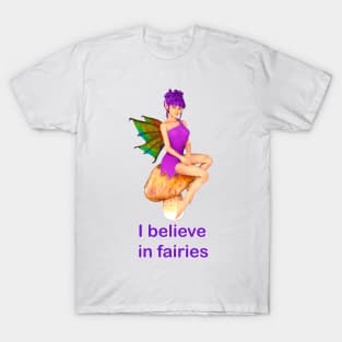 I Believe in Fairies - pink dress fairy faerie elf on toadstool T-Shirt